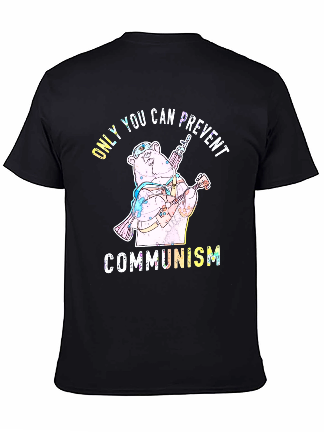 Black Prevent Communism Bear Graphic Tee view 4