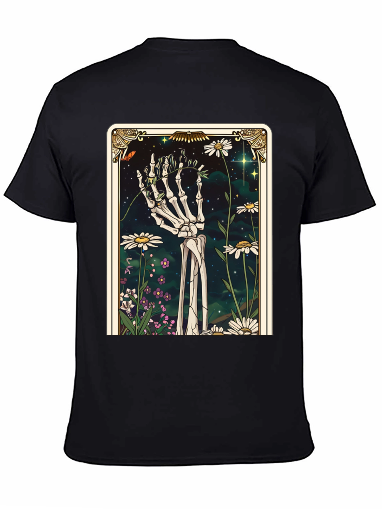 Black Floral Skeleton Tarot Graphic Tee view 4