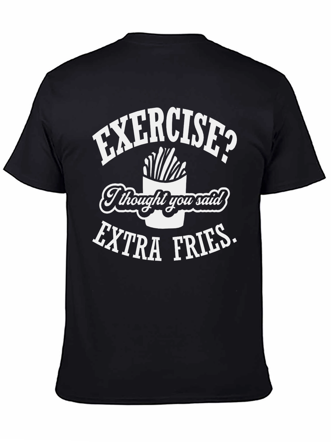 Black Funny Extra Fries T-Shirt - Black Novelty Tee view 4