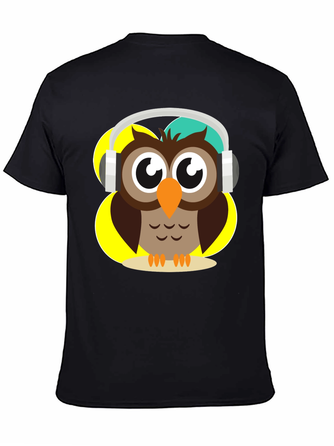 Black Owl Wearing Headphones Graphic T-Shirt view 4