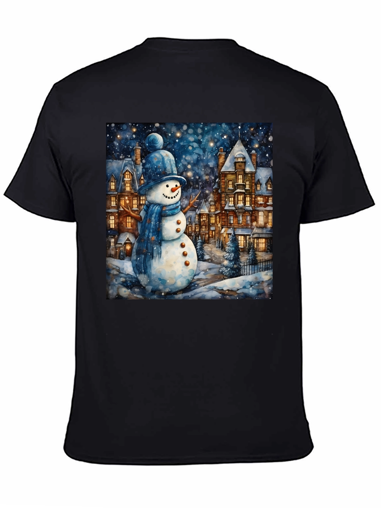 Black Winter Wonderland Snowman T-Shirt view 4