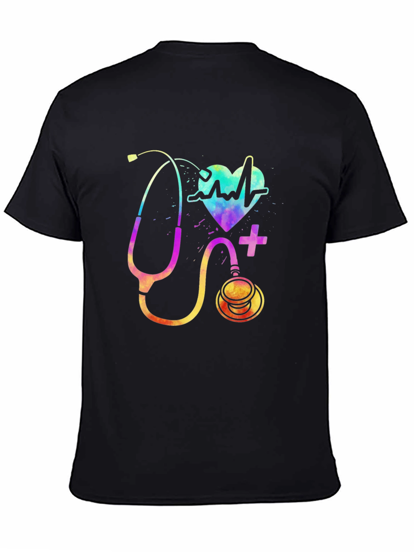 Black Colorful Stethoscope Graphic T-Shirt - Medical Design view 4