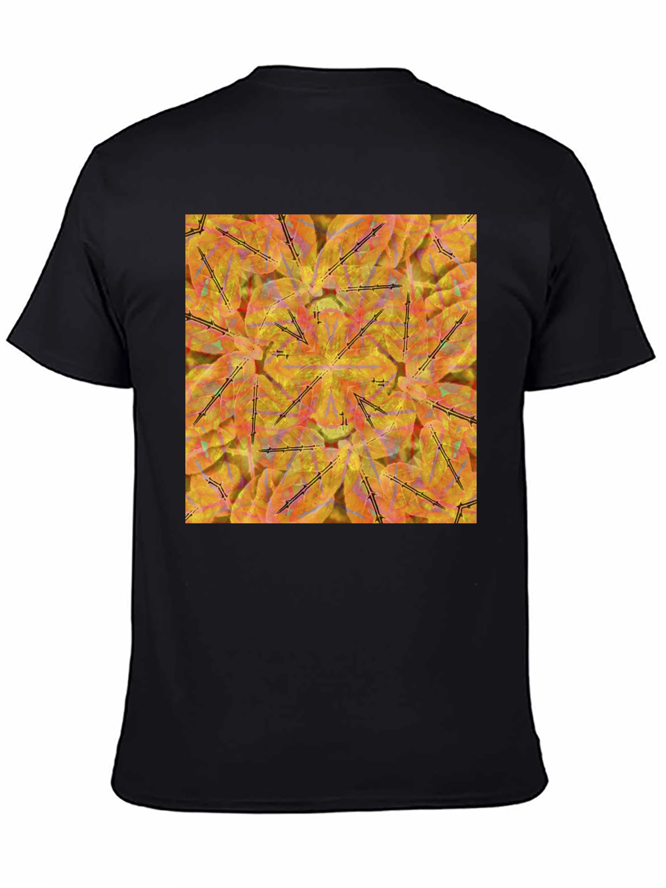 Black Kaleidoscope Leaves T-Shirt - Stylish & Unique Design view 4