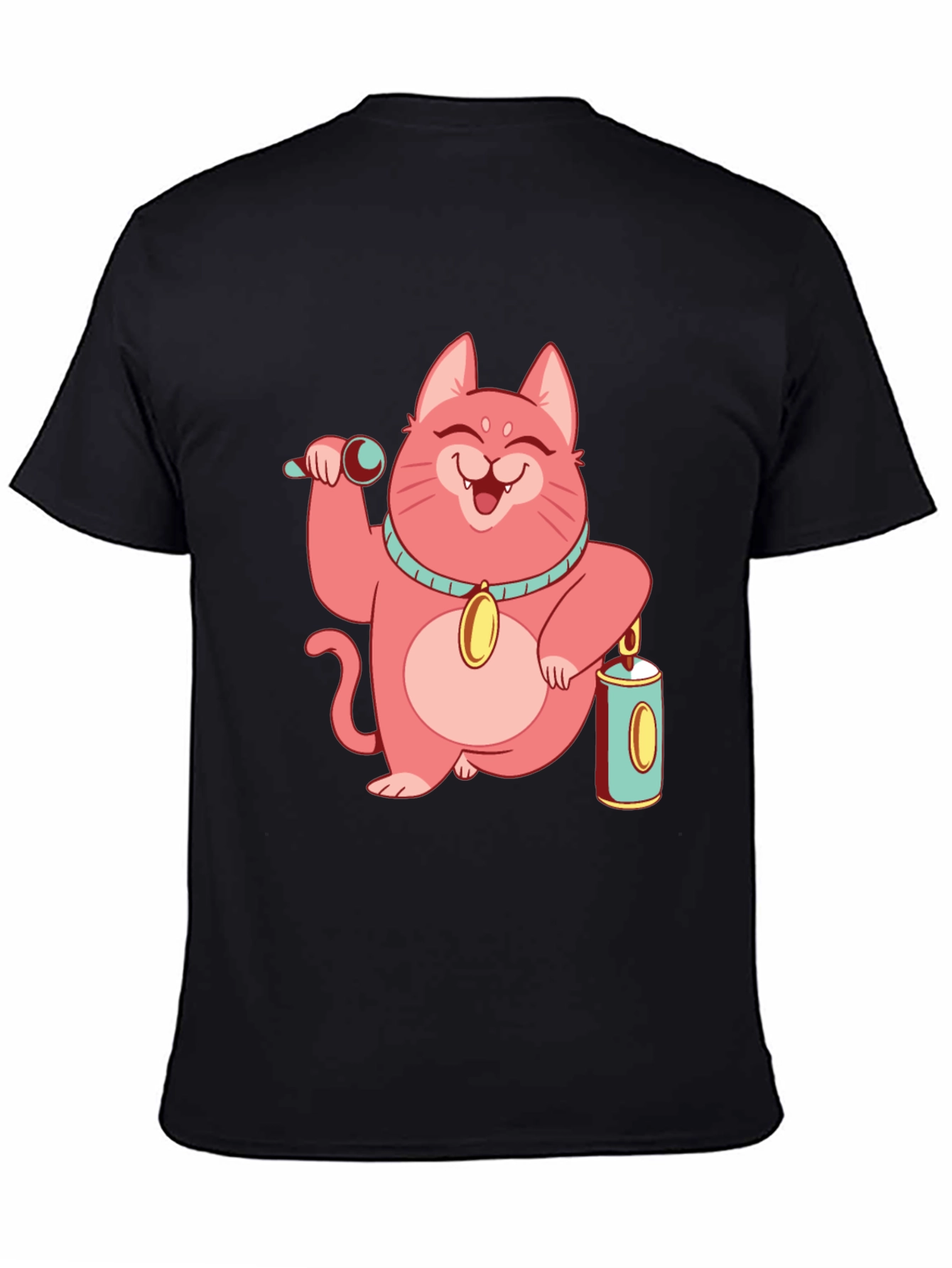 Black Pink Lucky Cat T-Shirt view 4