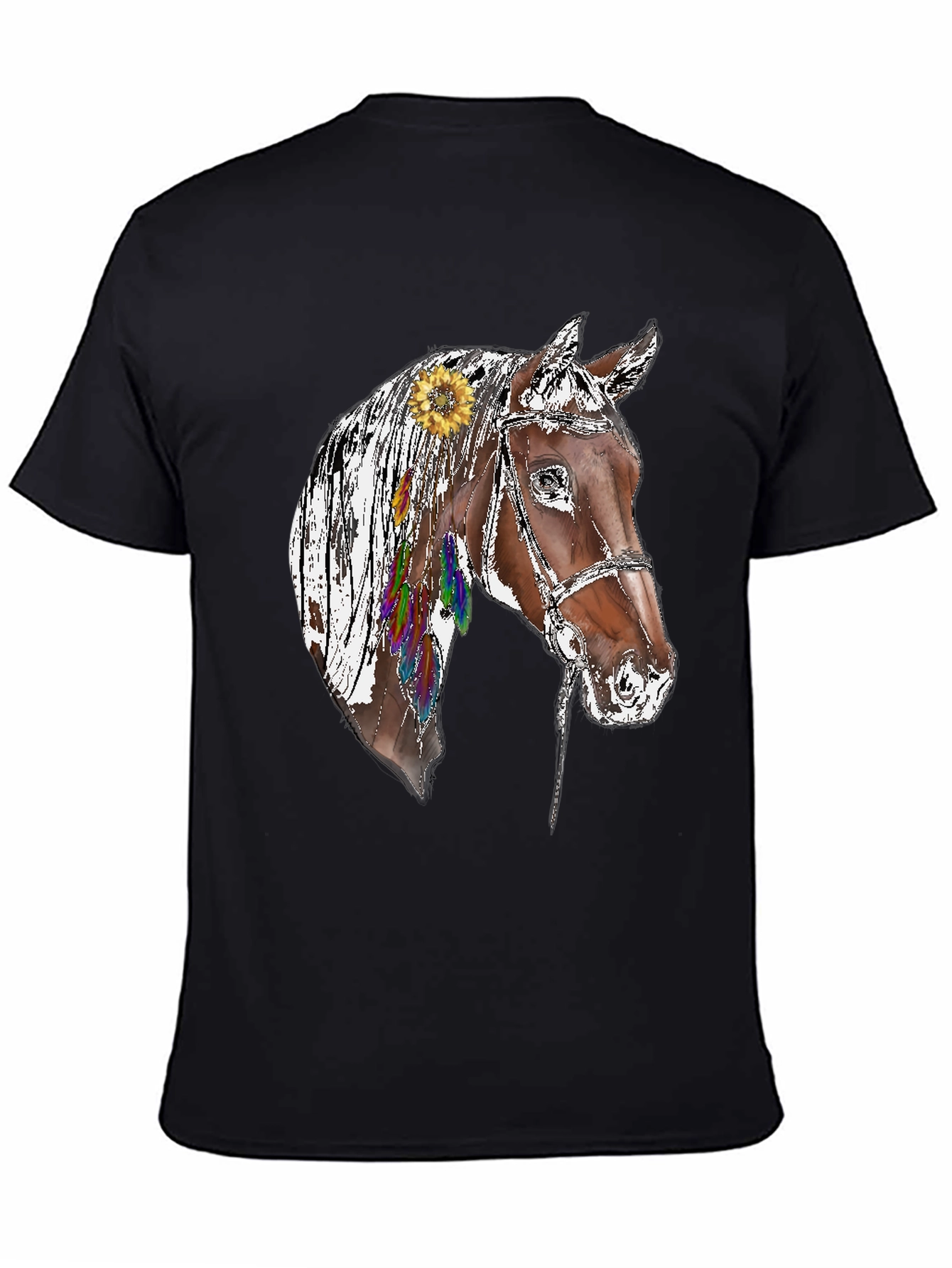Black Horse Graphic Tee - Sunflower & Feathers Black T-Shirt view 4