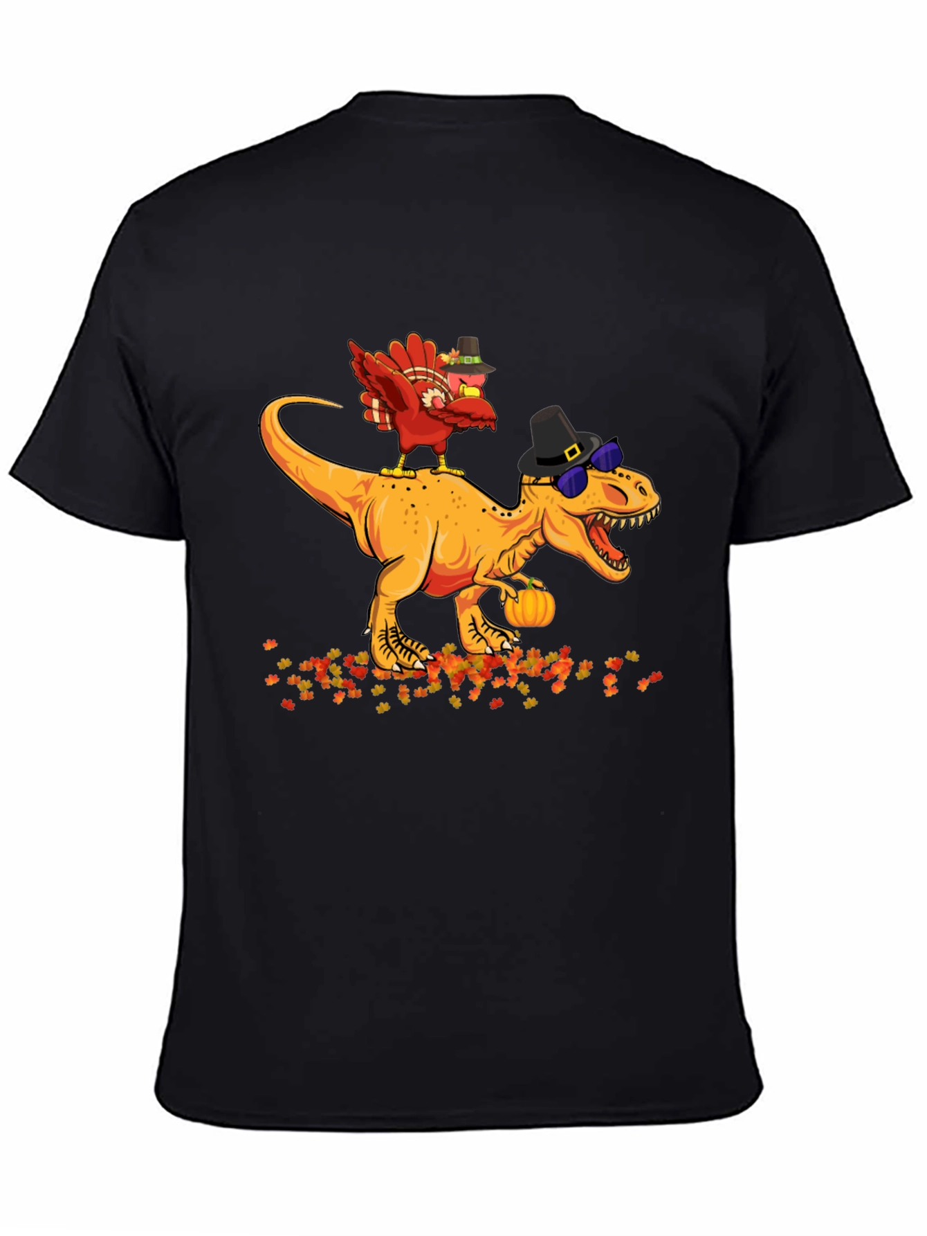 Black Thanksgiving Turkey Riding Dinosaur T-Shirt view 4