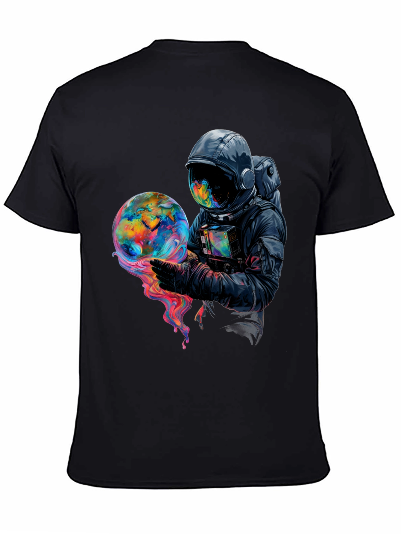 Black Astronaut Globe Graphic Tee - Black Cotton Comfort view 4