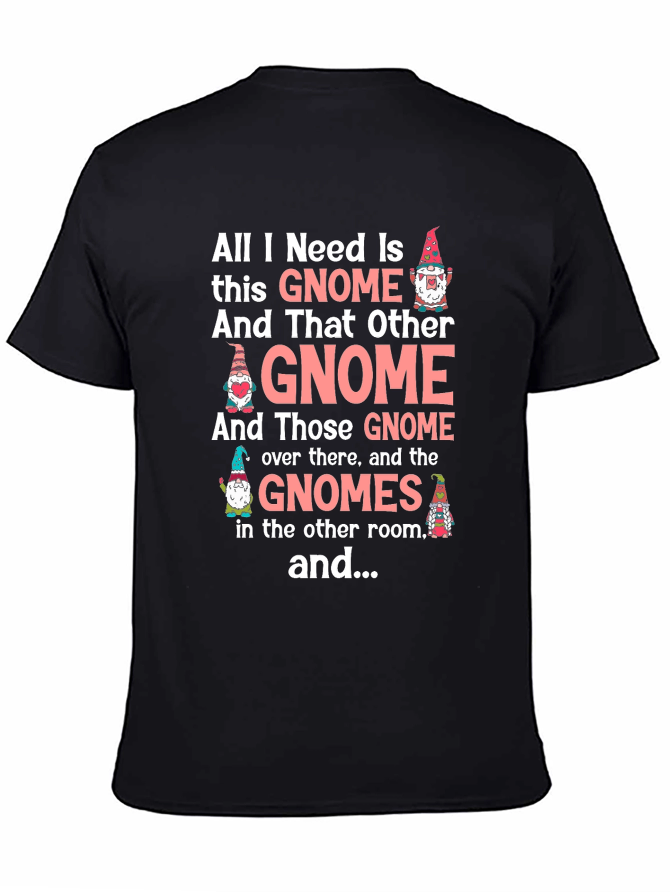 Black Funny Gnome Lover Graphic T-Shirt view 4
