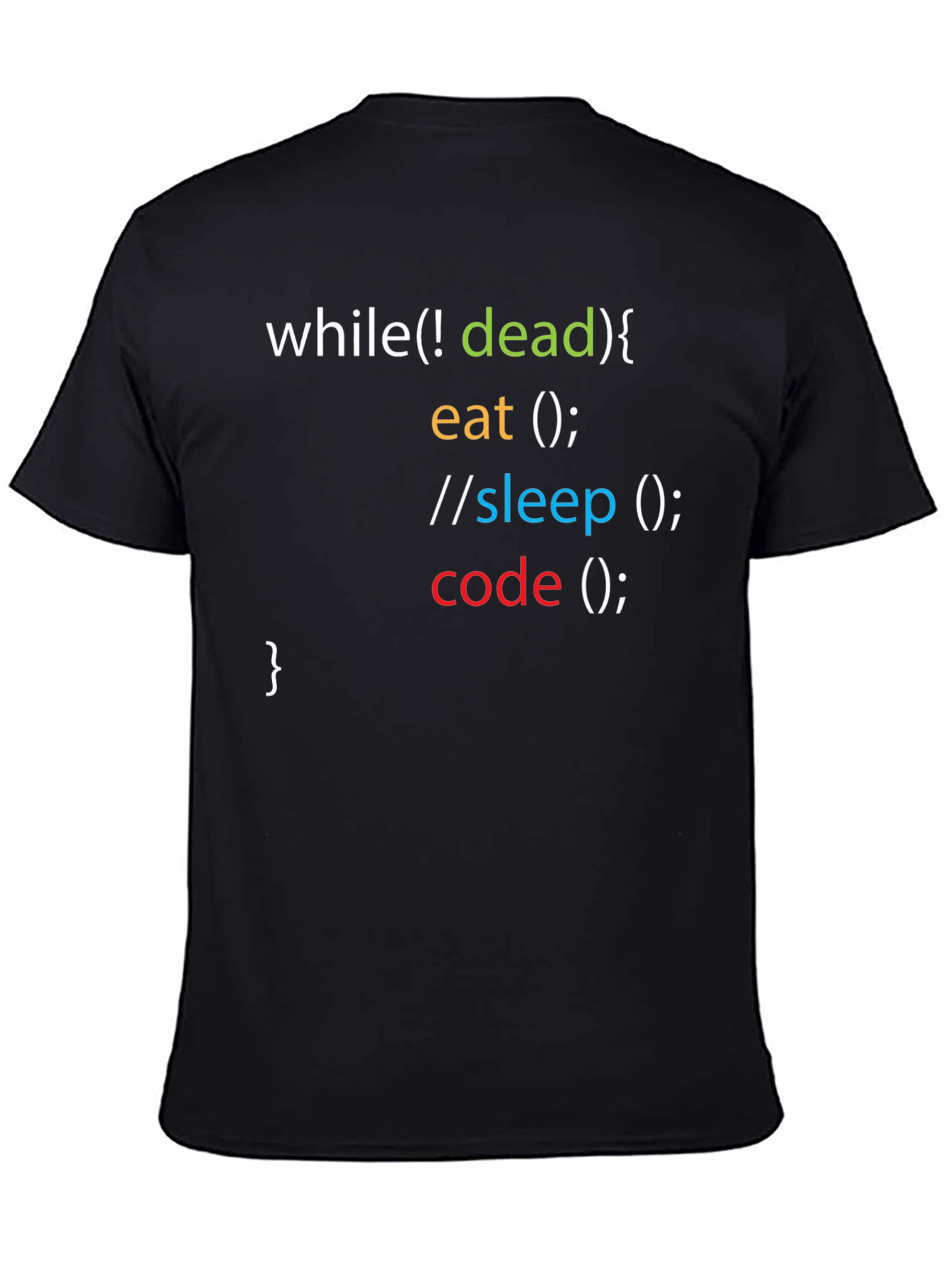 Black Programmer Humor T-Shirt - While Not Dead Code view 4