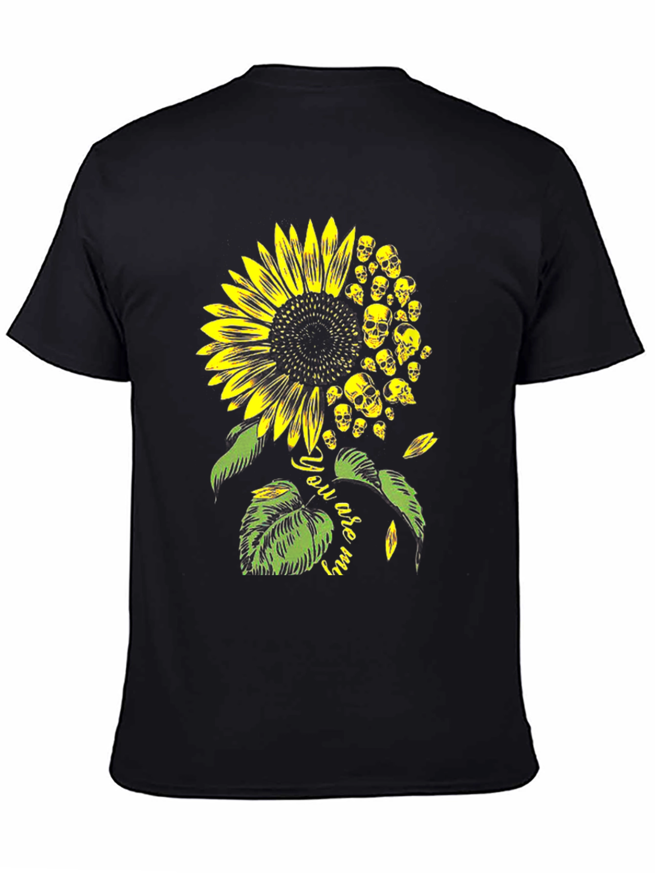 Black Skull Sunflower Graphic Tee - Black Cotton T-Shirt view 4