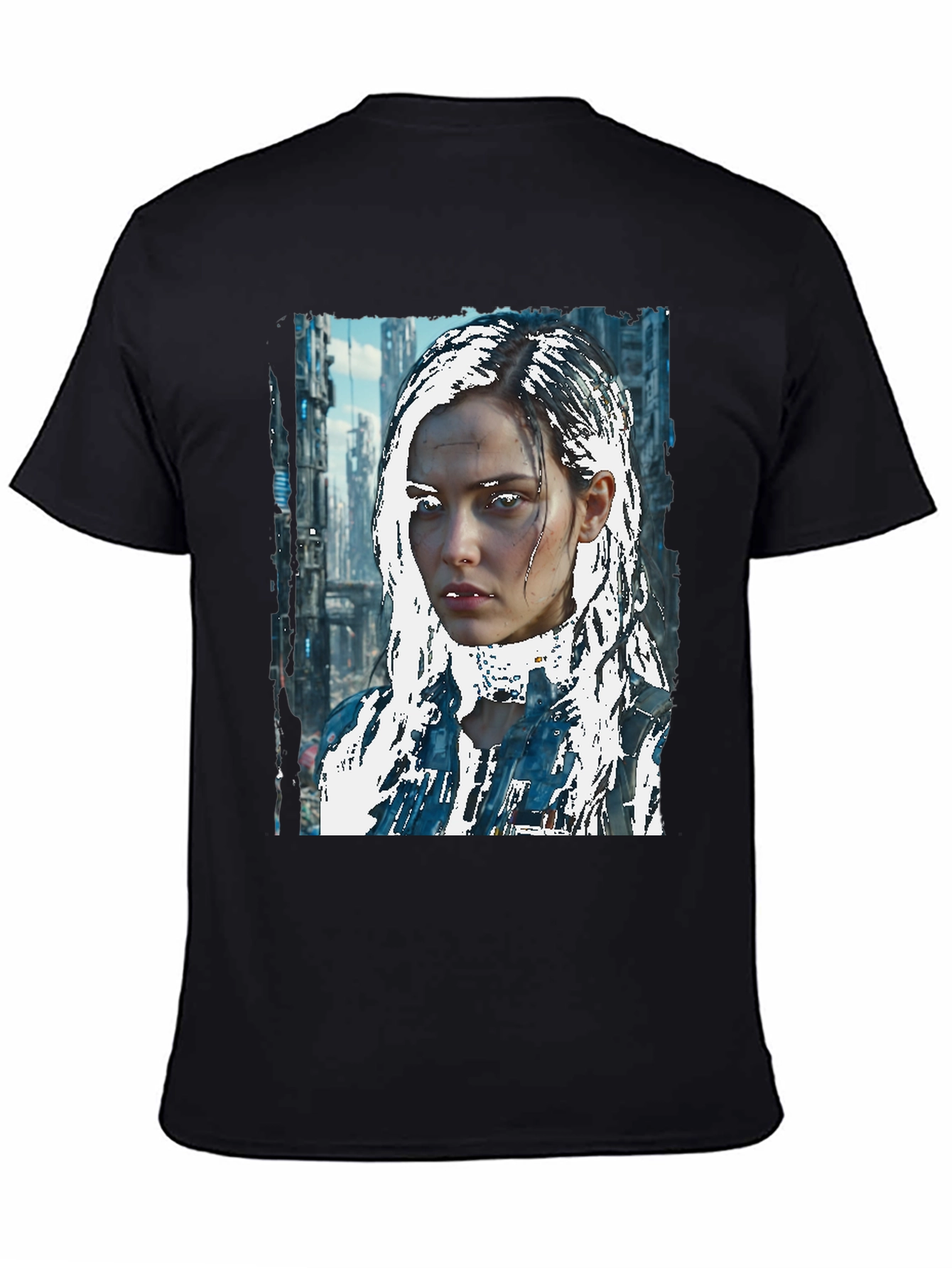 Black Cyberpunk Girl Graphic Tee - Sci-Fi Style view 4