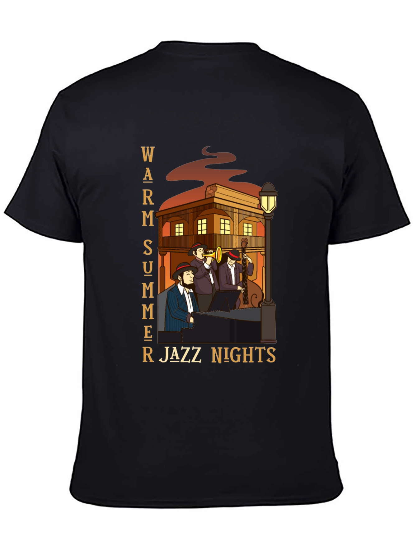 Black Warm Summer Jazz Nights T-Shirt view 4