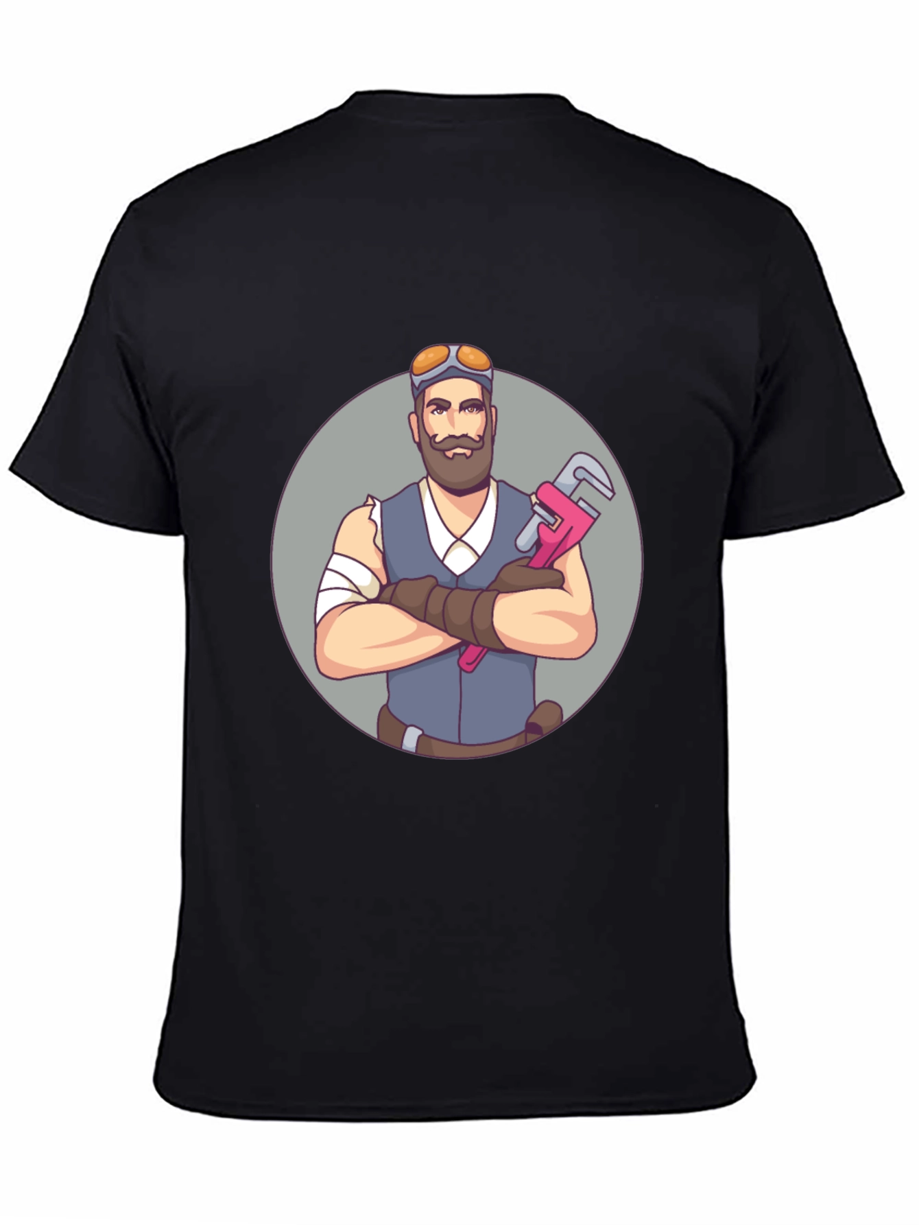Black Steam Punk Plumber Graphic T-Shirt view 4