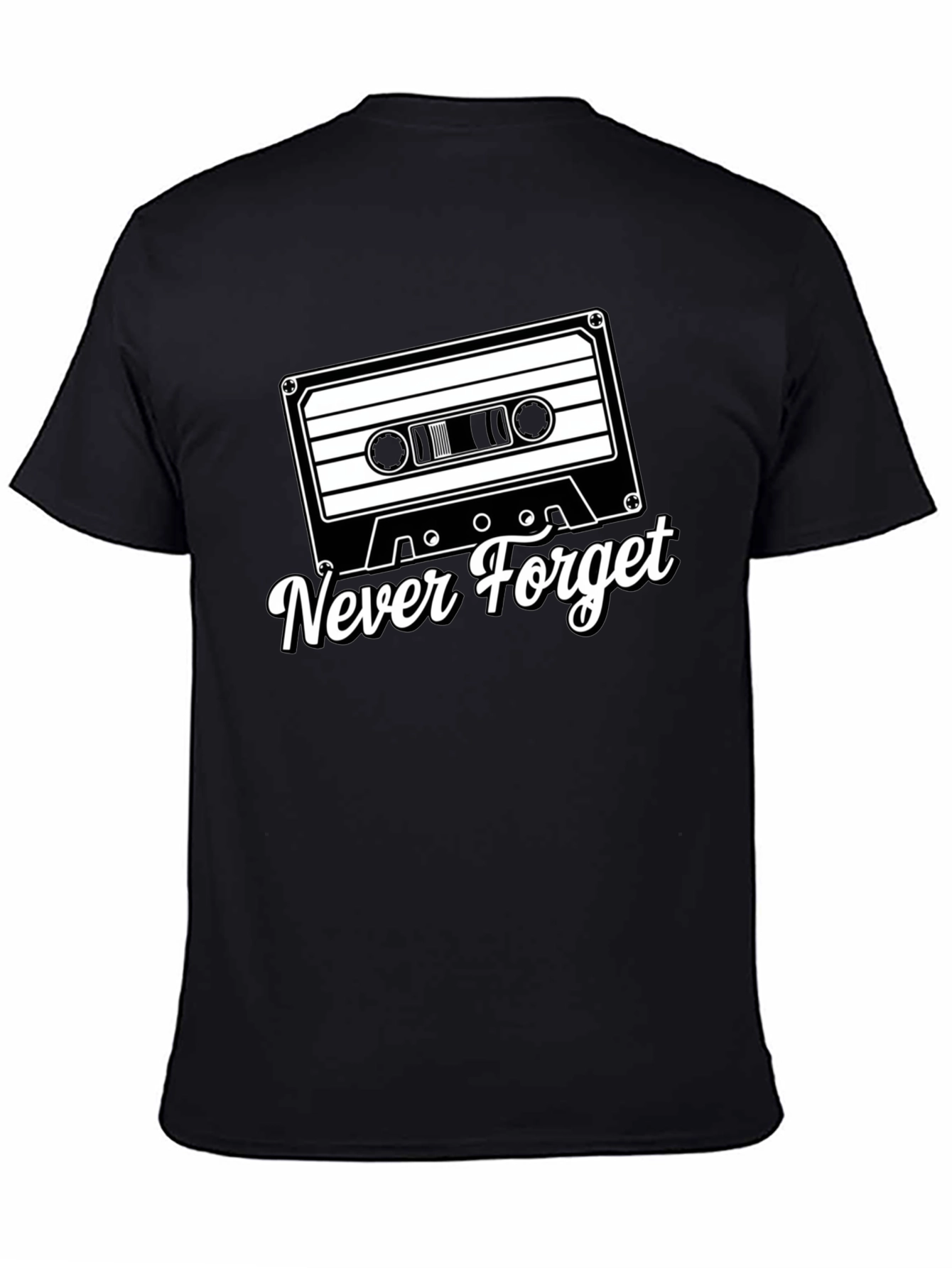 Black Retro Cassette Tape Never Forget Black T-Shirt view 4