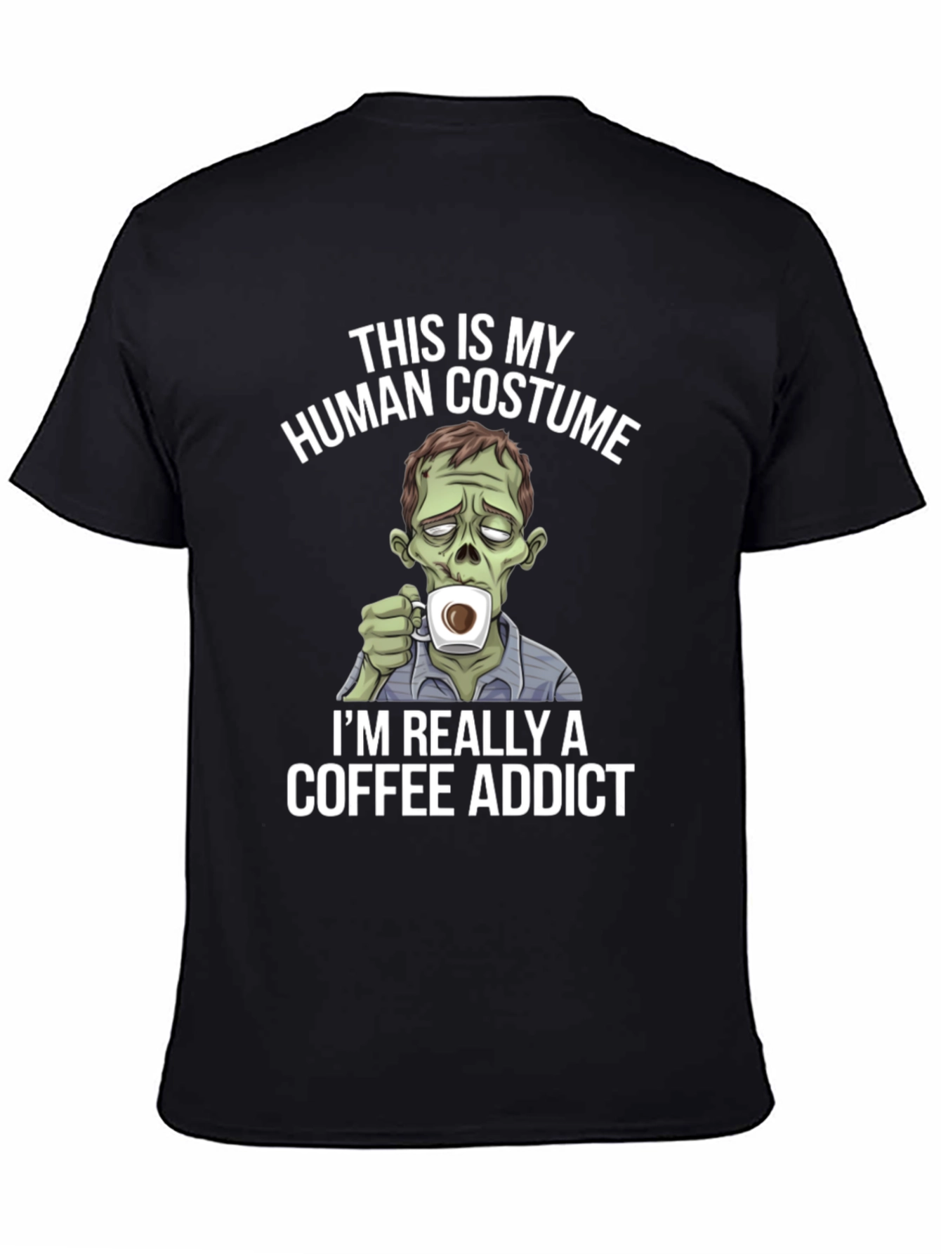 Black Zombie Coffee Addict Graphic Tee - Halloween Costume T-Shirt view 4
