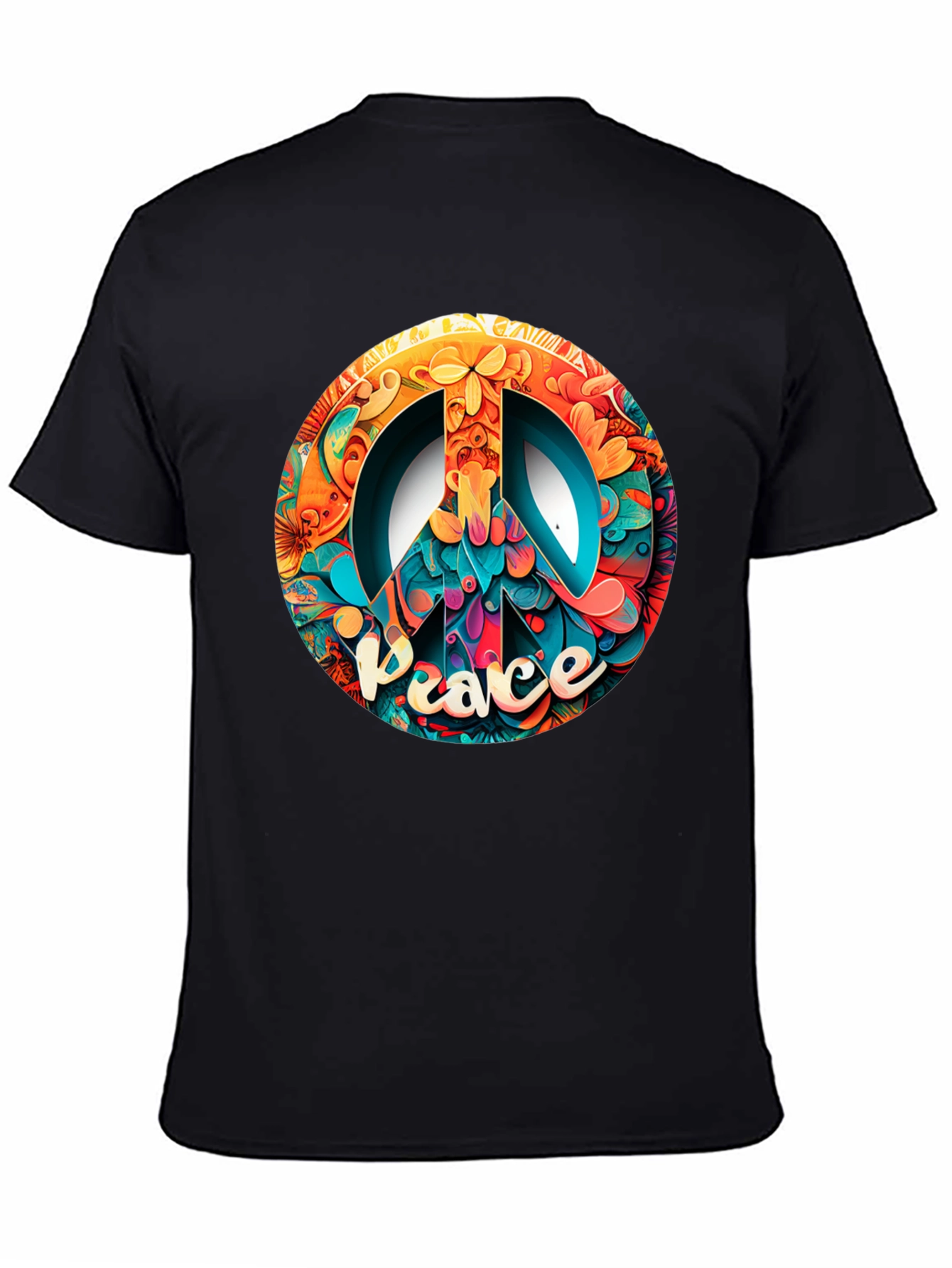 Black Peace Sign Graphic Black T-Shirt view 4