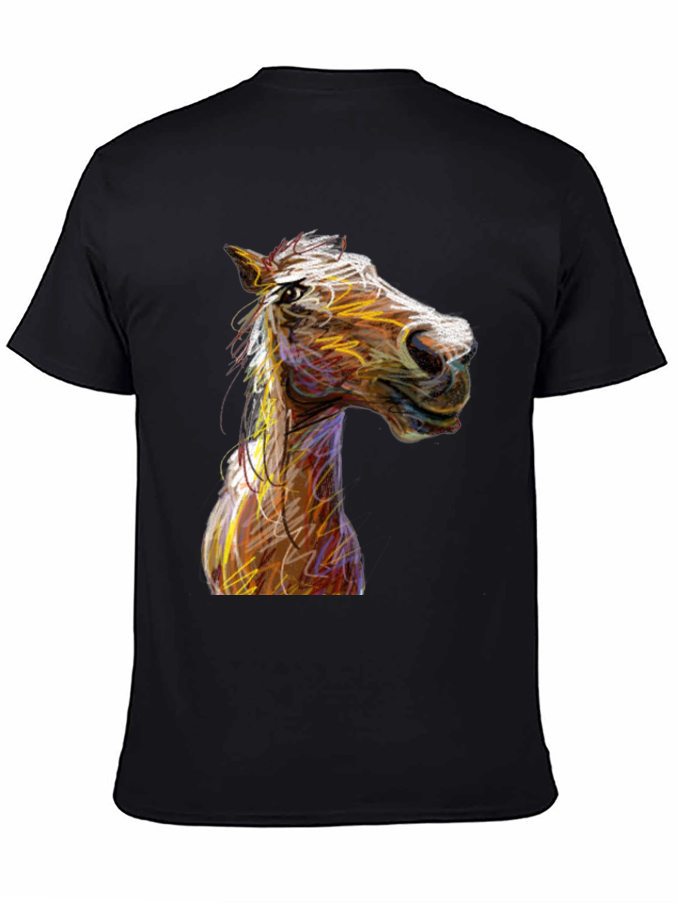 Black Horse Sketch Graphic Black Tee Shirt view 4