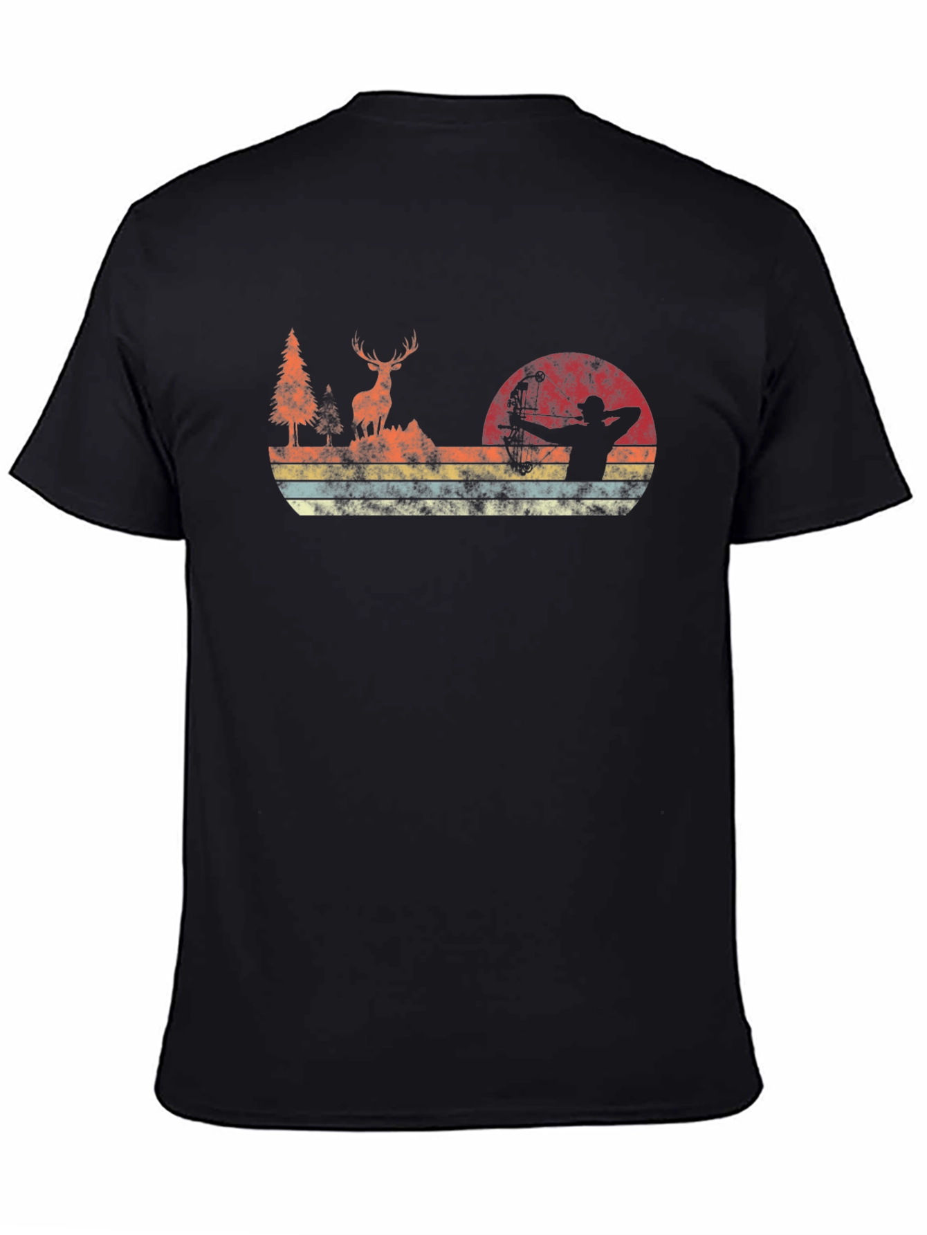 Black Vintage Deer Archery Sunset T-Shirt view 4