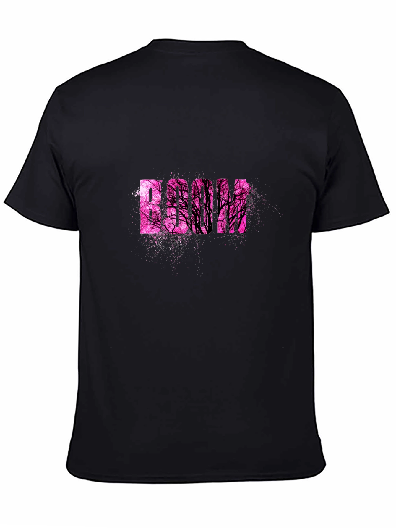 Black Stylish Black T-Shirt with Pink Tree Graphic view 4