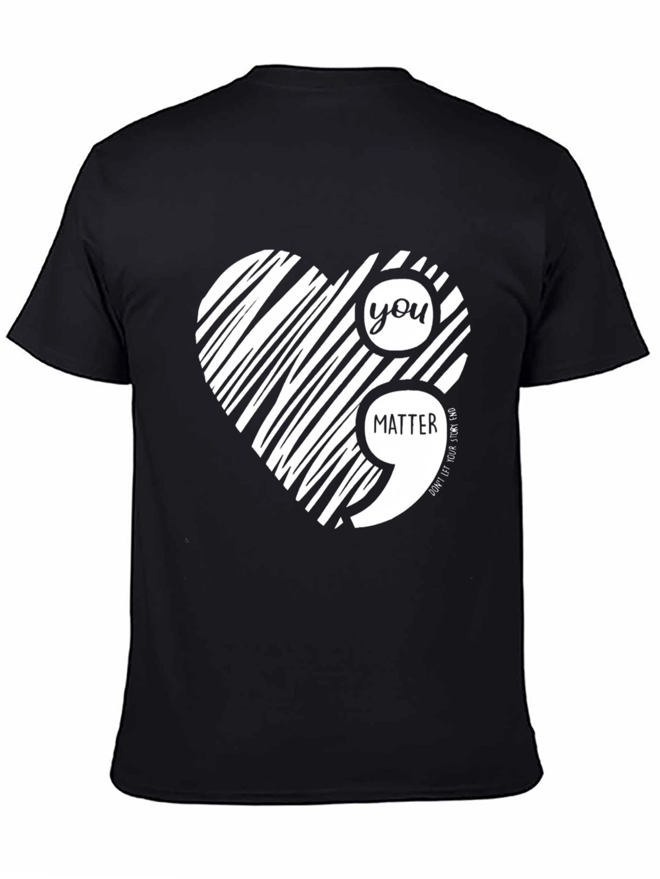 Black You Matter Semicolon Heart Black T-Shirt view 4