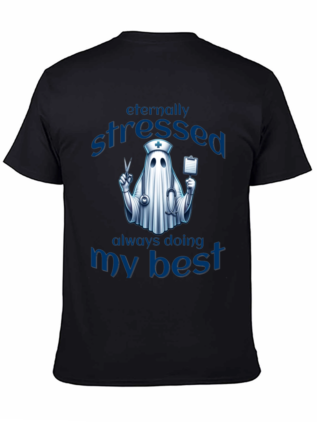 Black Eternally Stressed Nurse Ghost T-Shirt view 4