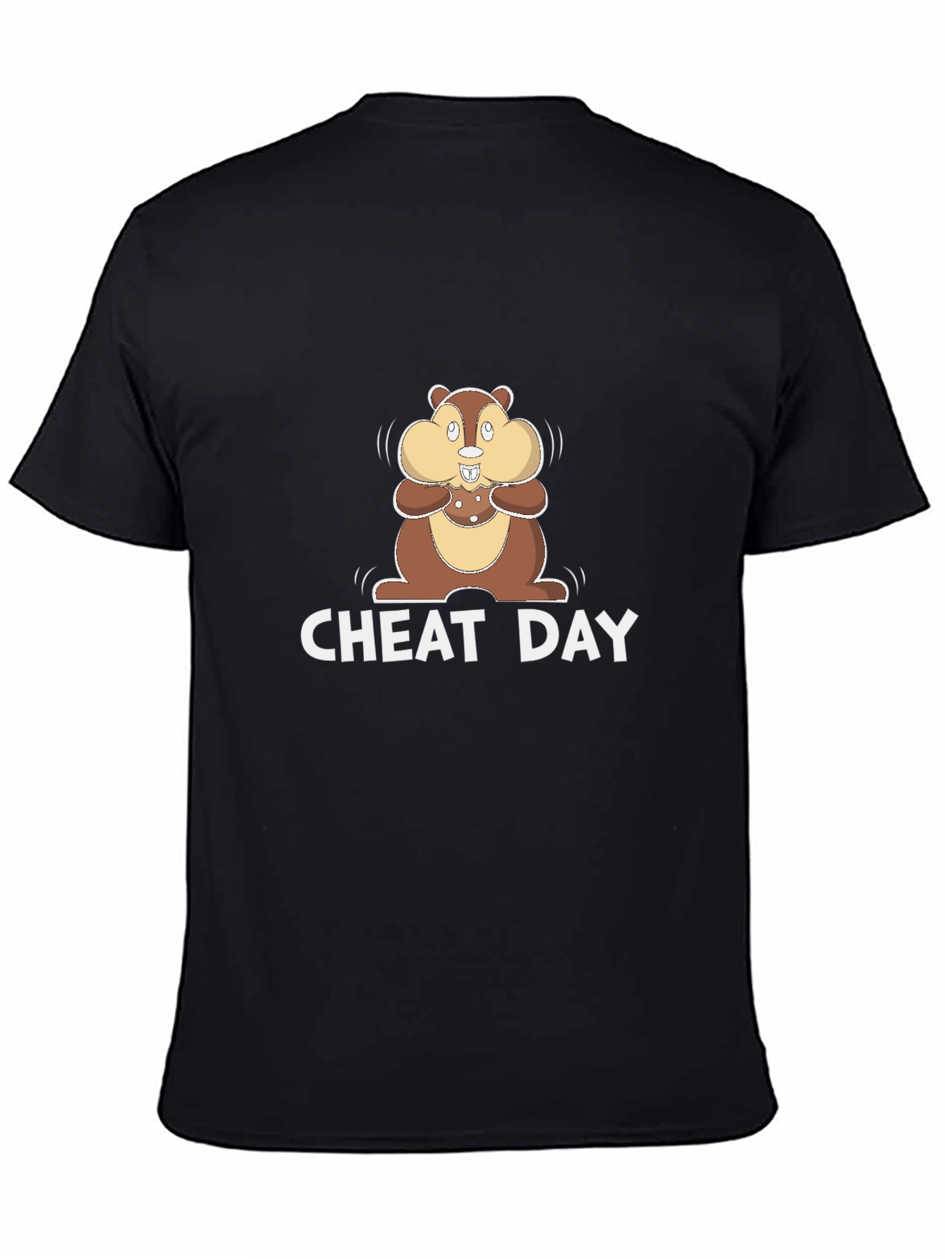 Black Cheat Day T-Shirt with Cartoon Chipmunk view 4