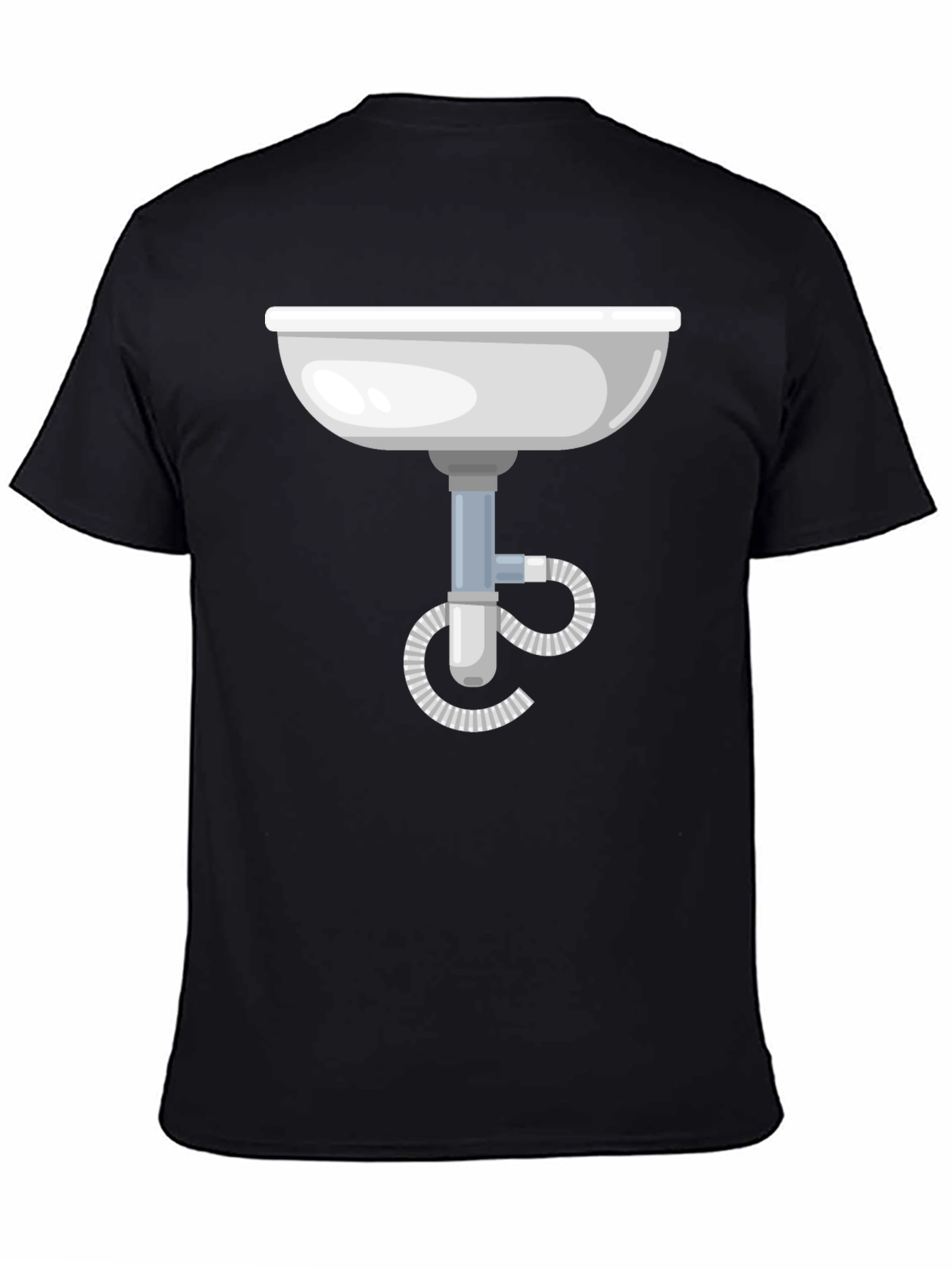 Black Funny Plumbing Sink Graphic Tee - Black Cotton T-Shirt view 4