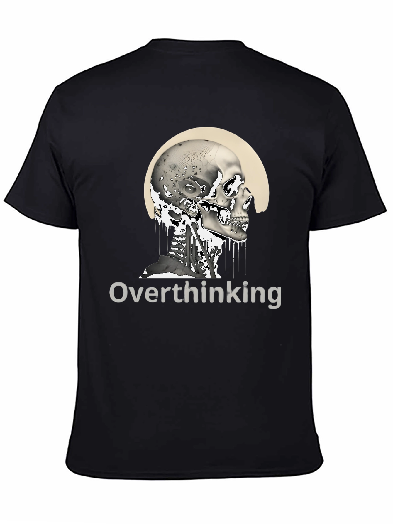 Black Overthinking Skull Graphic T-Shirt - Unisex Black Tee view 4