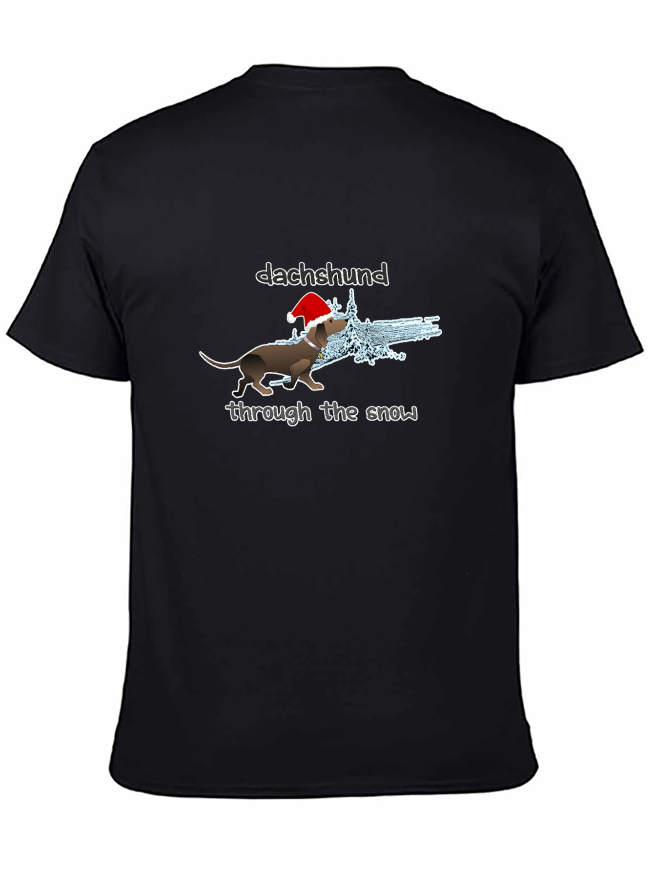 Black Dachshund Through The Snow Christmas T-Shirt view 4