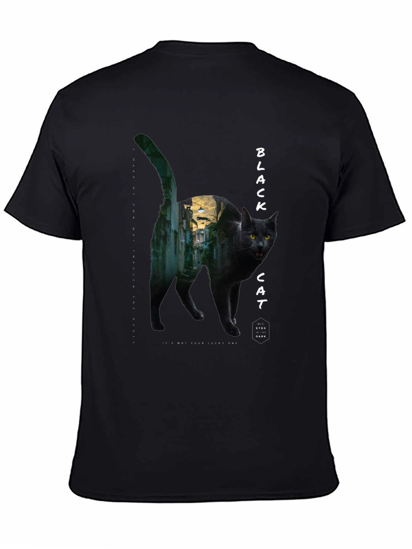 Black Black Cat Graphic Tee - Unisex Cotton T-Shirt view 4