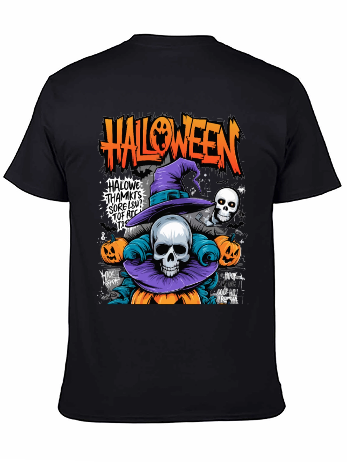 Black Halloween Skull Pumpkin Graphic Tee view 4