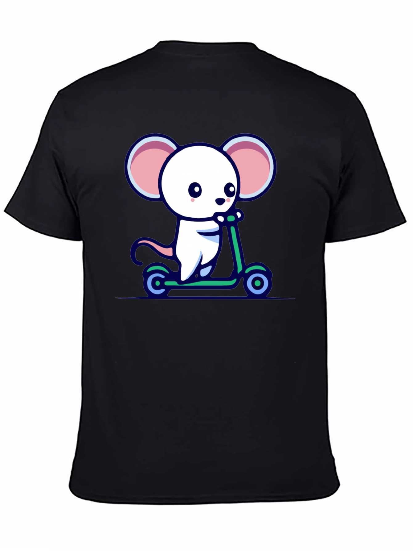 Black Cute Mouse Scooter Ride Graphic Tee - Black Cotton Comfort view 4
