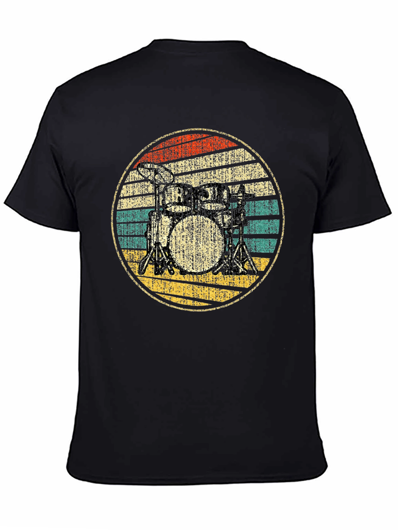 Black Vintage Drum Set T-Shirt - Retro Drummer Tee view 4