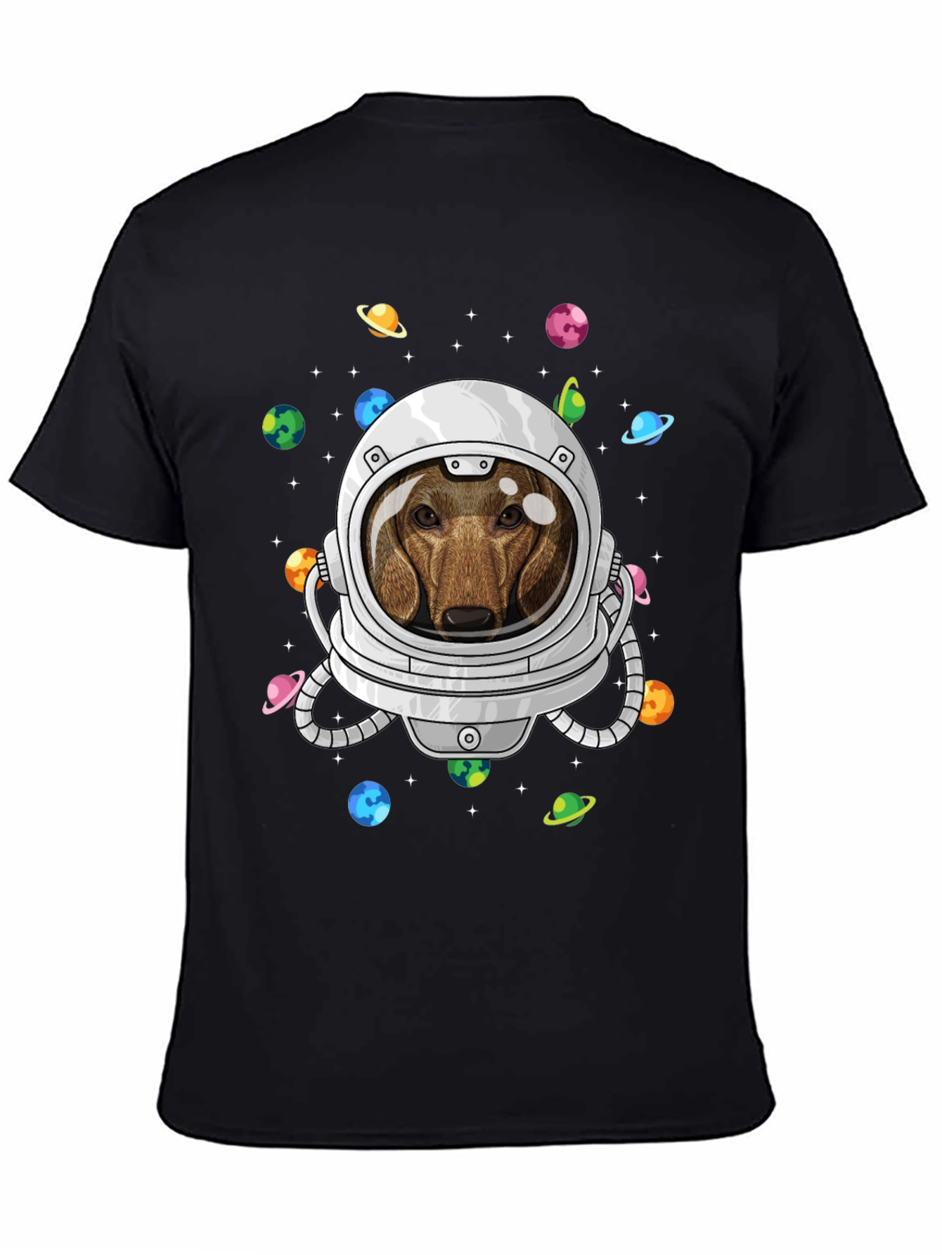 Black Dachshund Astronaut T-Shirt - Space Dog Tee view 4