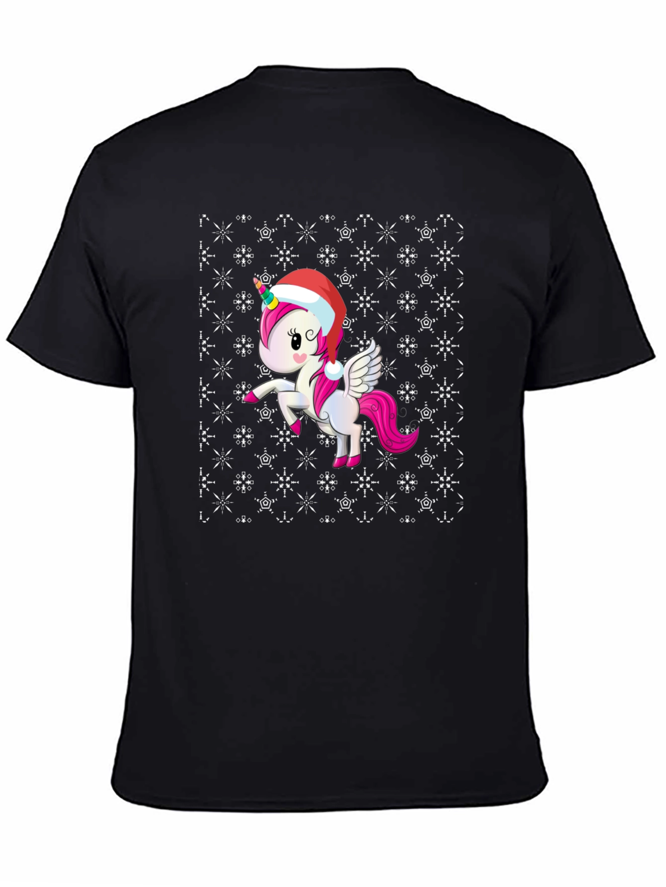 Black Festive Unicorn Christmas T-Shirt view 4