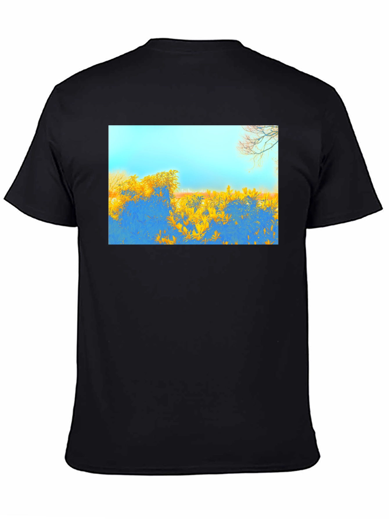 Black Abstract Landscape Graphic Tee - Black Cotton Blend view 4