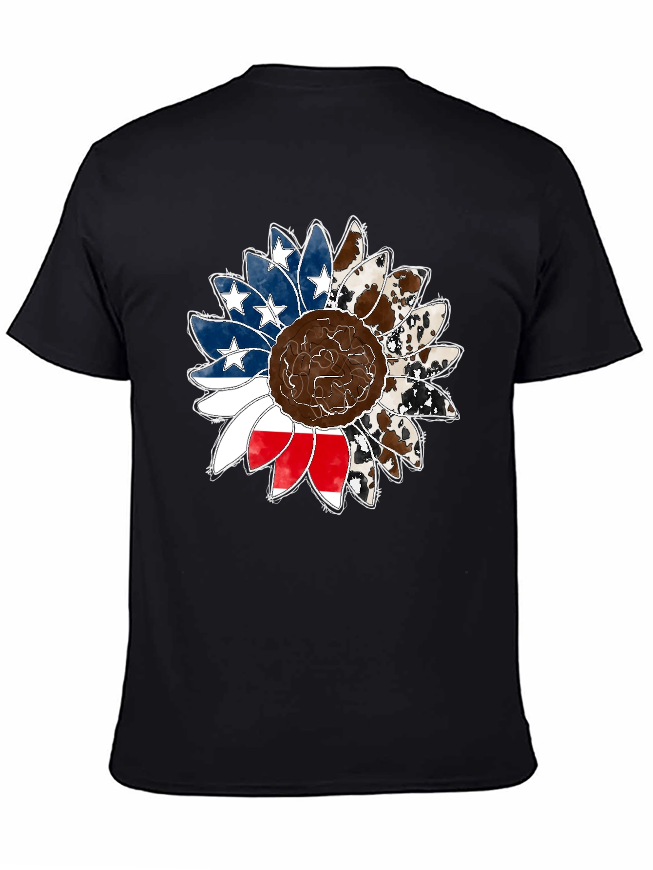 Black American Flag Sunflower Graphic Tee view 4