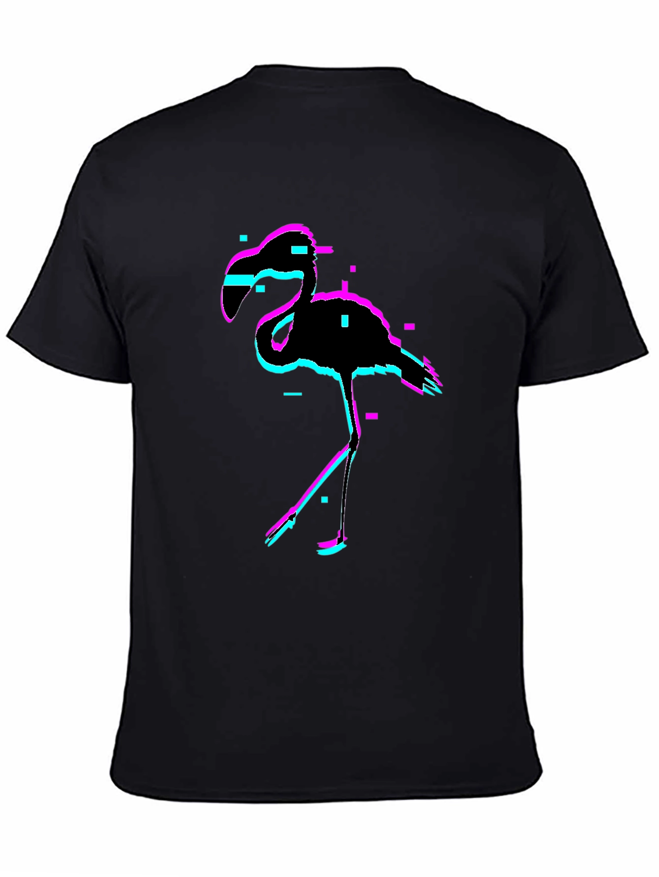Black Glitch Flamingo Black T-Shirt view 4