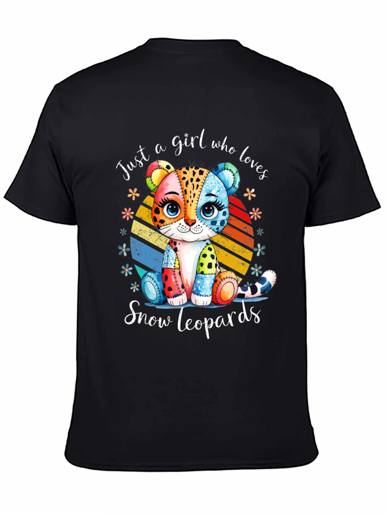 Black Just a Girl Who Loves Snow Leopards T-Shirt view 4