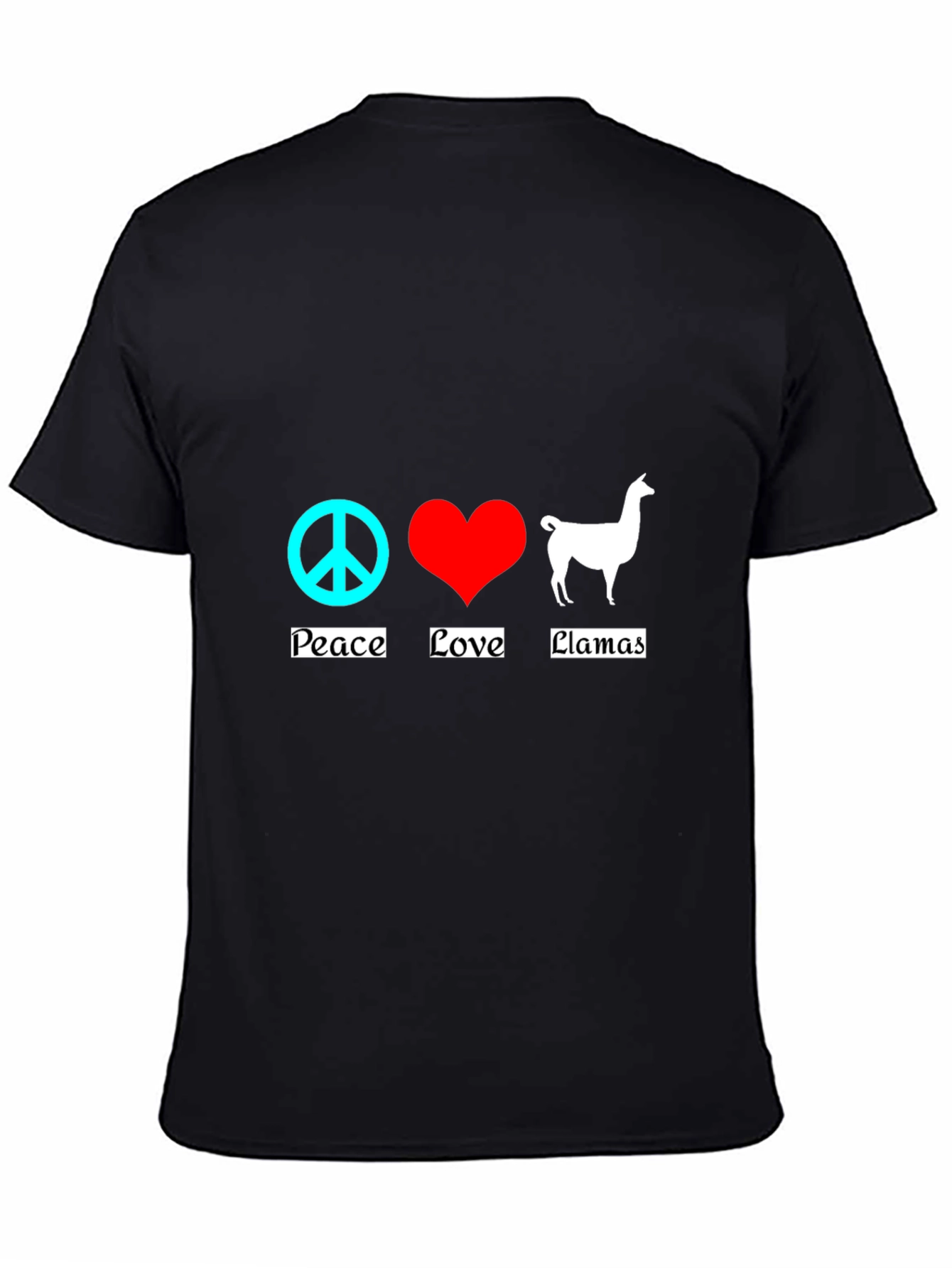 Black Peace Love Llamas T-Shirt - Black Cotton Tee view 4