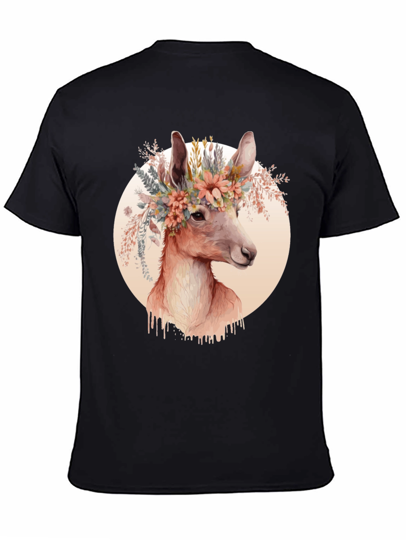 Black Floral Deer Graphic Tee - Trendy Unisex Shirt view 4