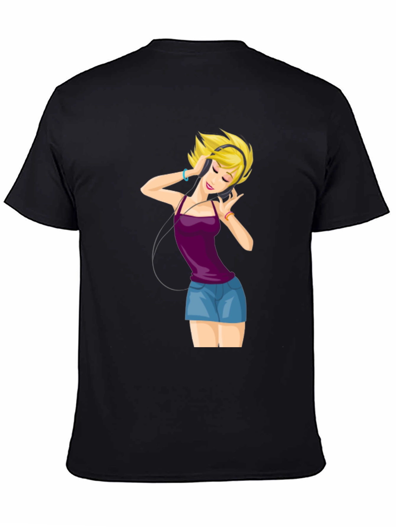 Black Music Lover T-Shirt: Cartoon Girl with Headphones view 4