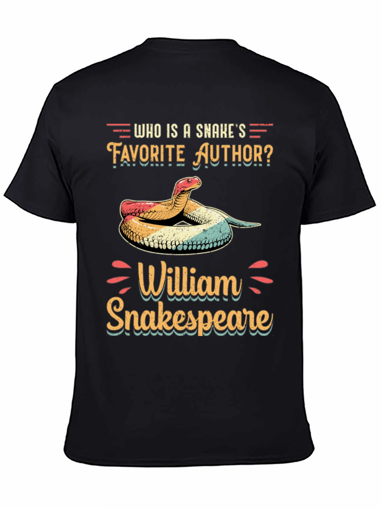 Black Funny Snake T-Shirt - William Snakespeare view 4