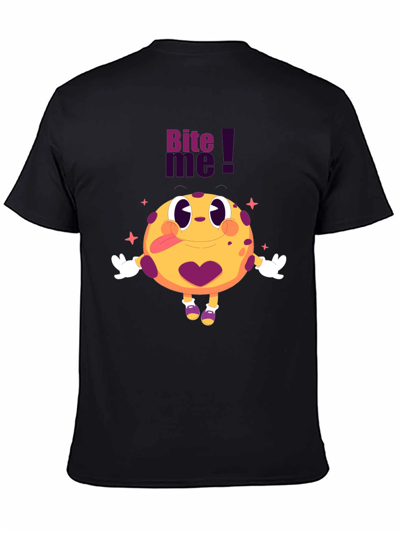 Black Bite Me Cartoon Graphic Black T-Shirt view 4