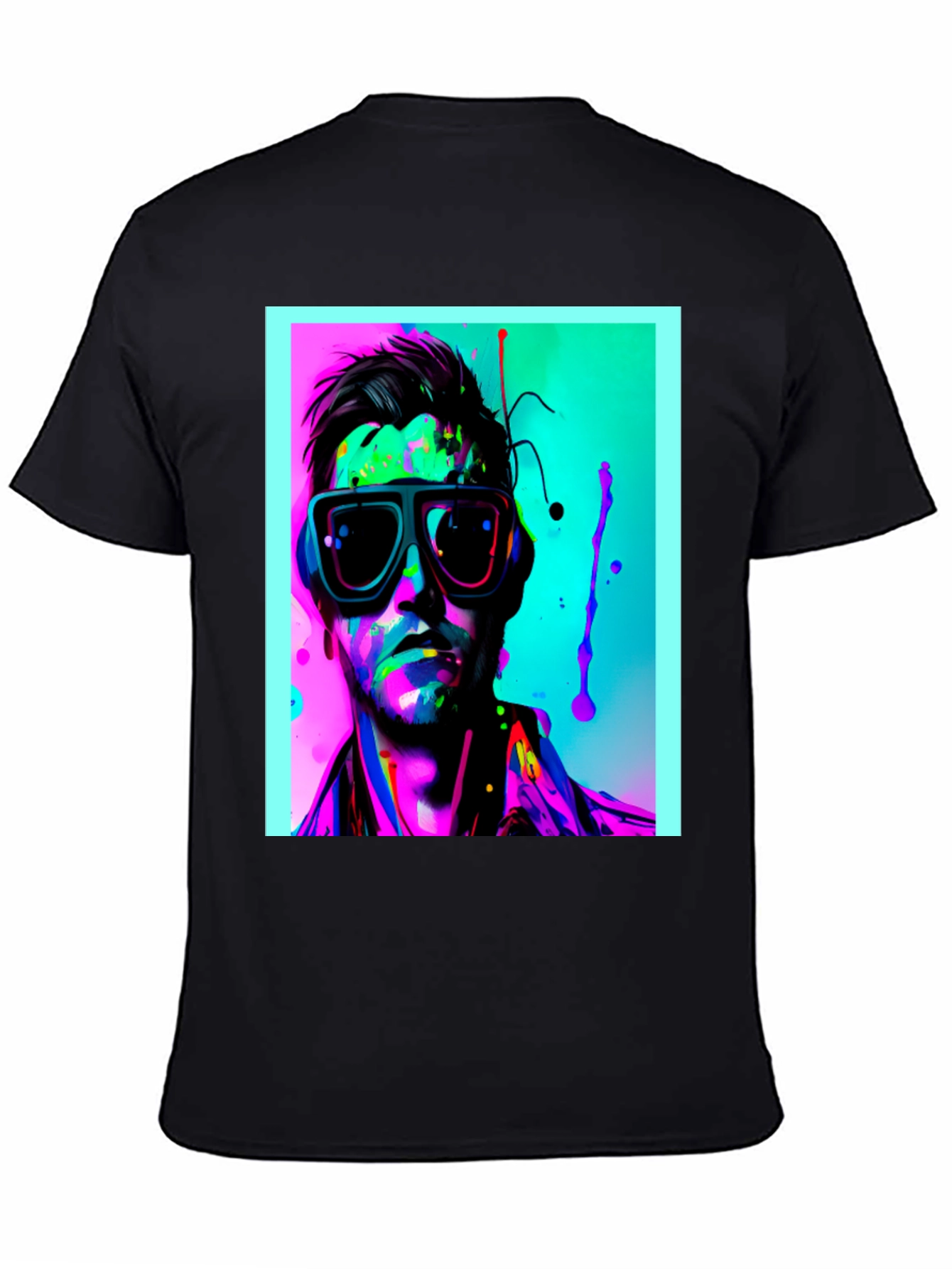 Black Neon Splash Portrait T-Shirt view 4