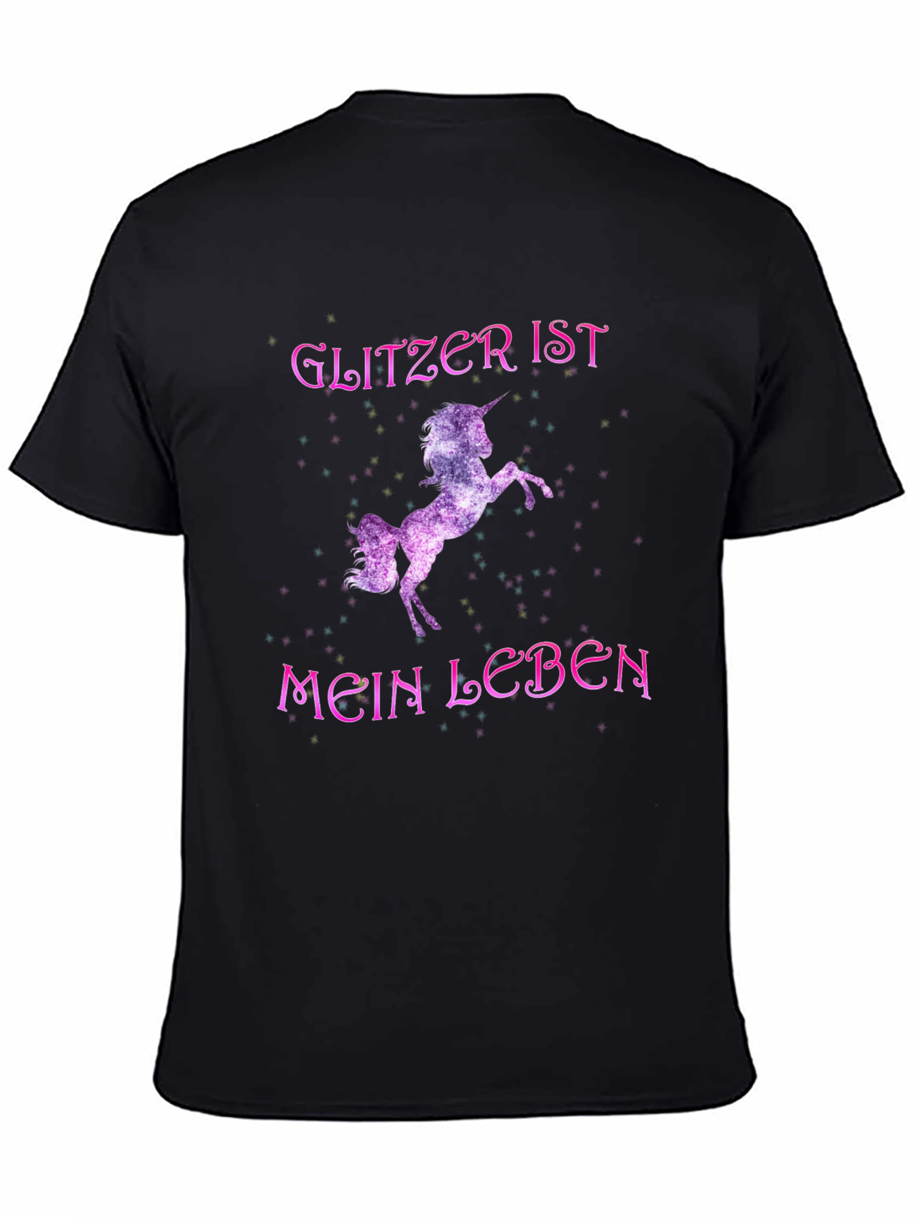 Black Glitzer Ist Mein Leben Unicorn Black T-Shirt view 4