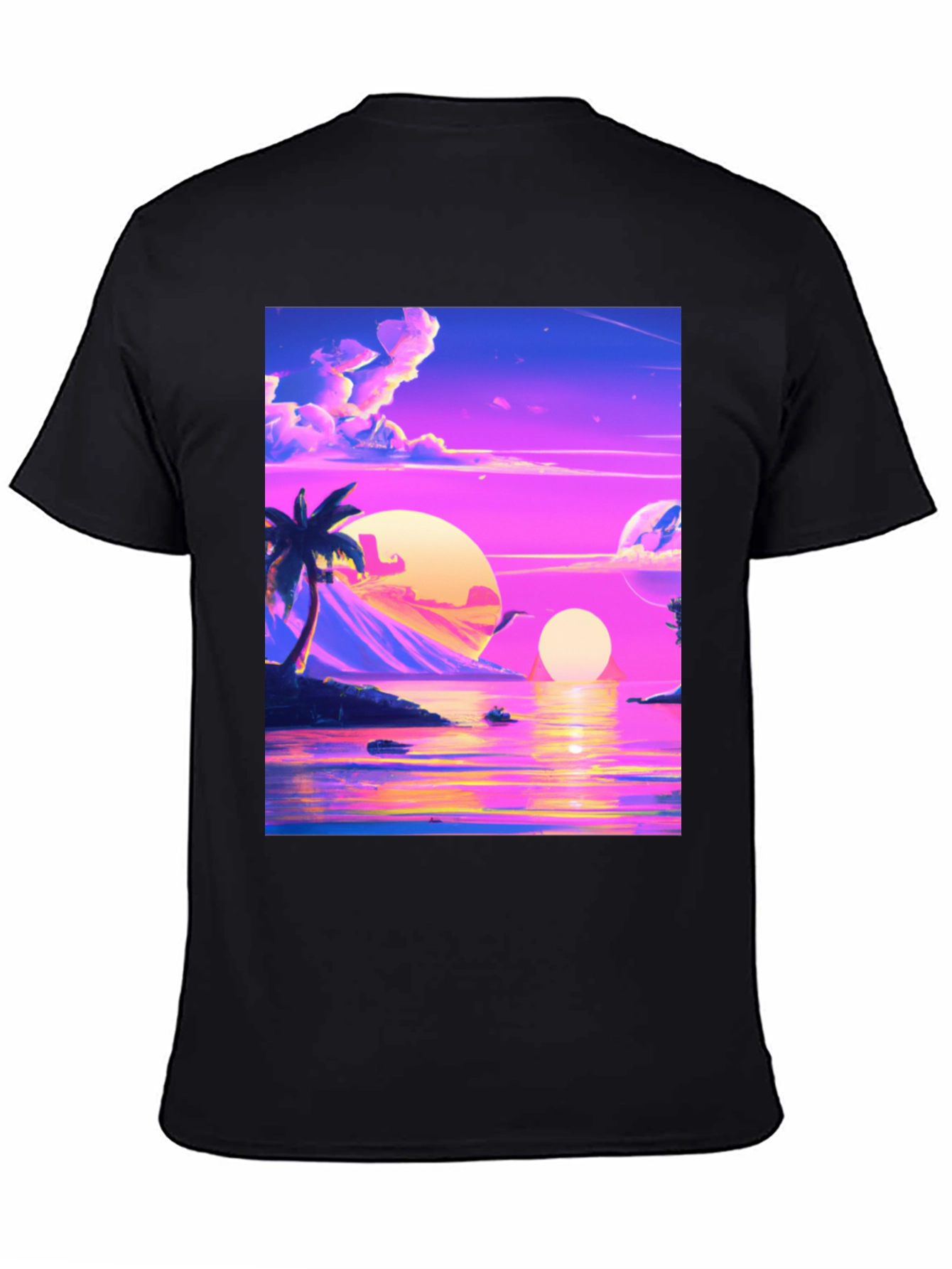 Black Vaporwave Sunset T-Shirt - Black view 4