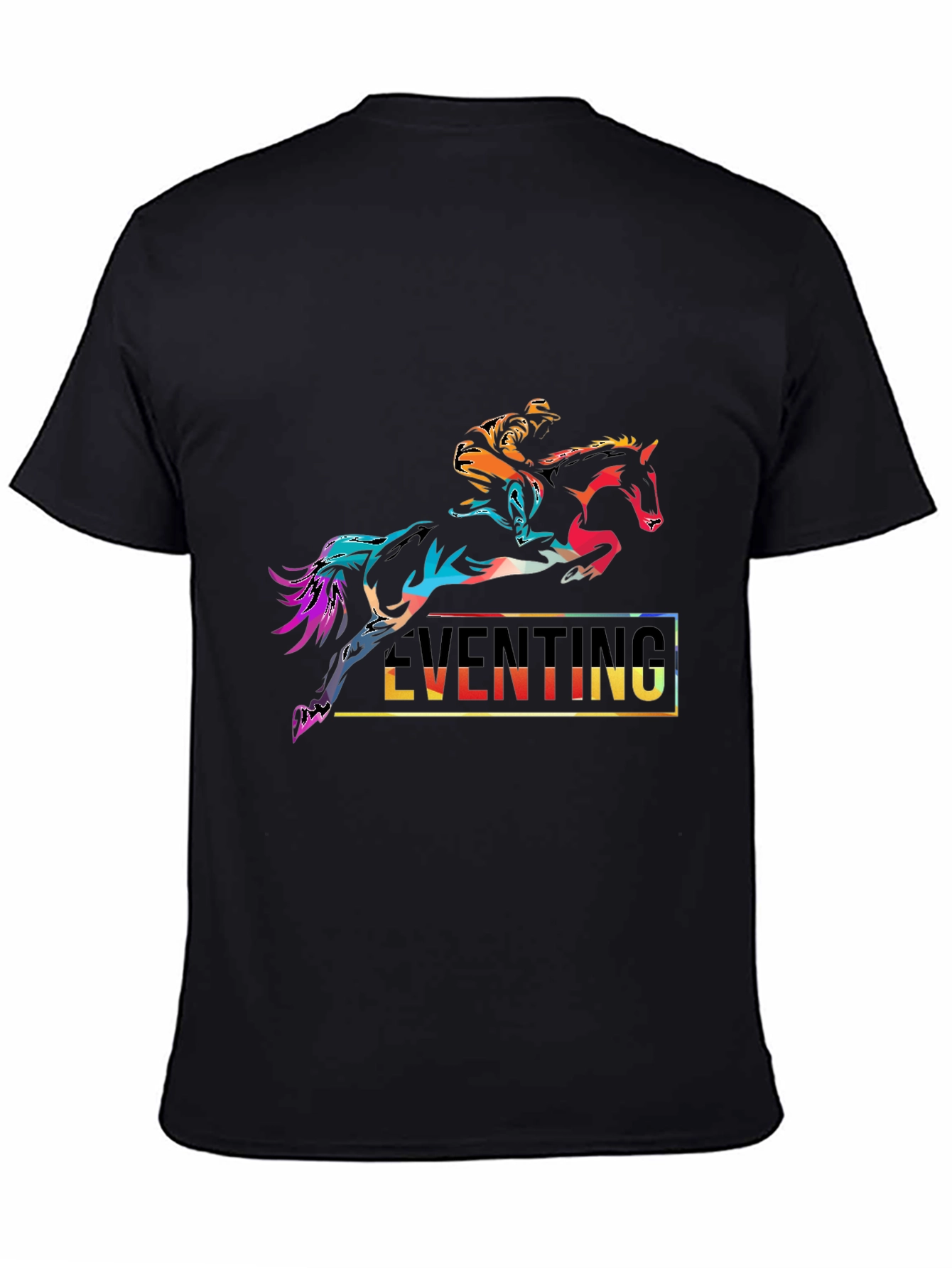 Black Eventing Horse Rider Graphic Tee - Black Cotton T-Shirt view 4