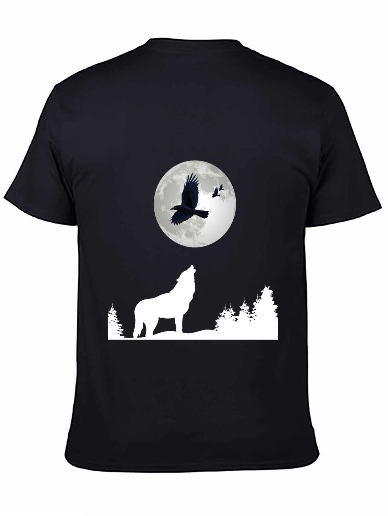 Black Wolf Moon Raven Graphic Tee - Black view 4