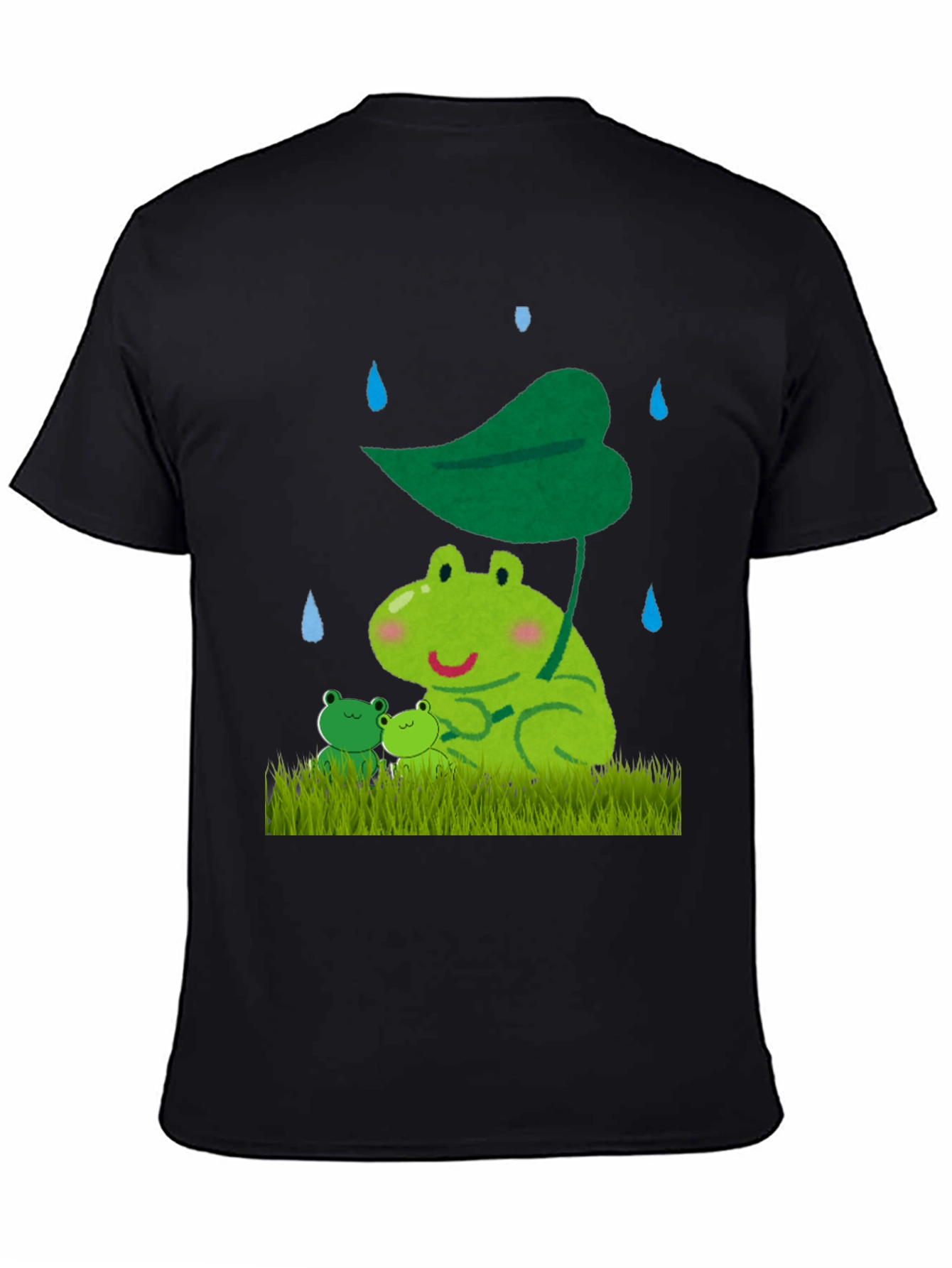 Black Frog Family Under Leaf Umbrella T-Shirt view 4